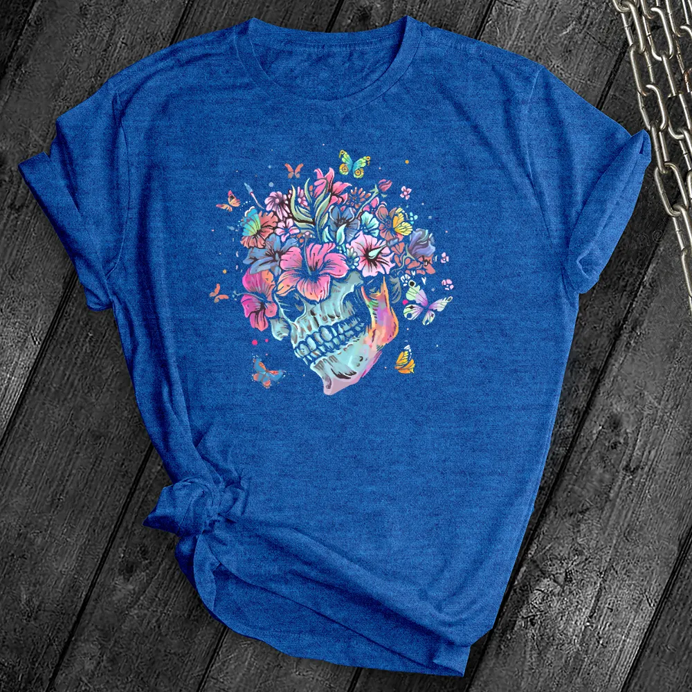 Colorful Floral Skull Butterfly Tee