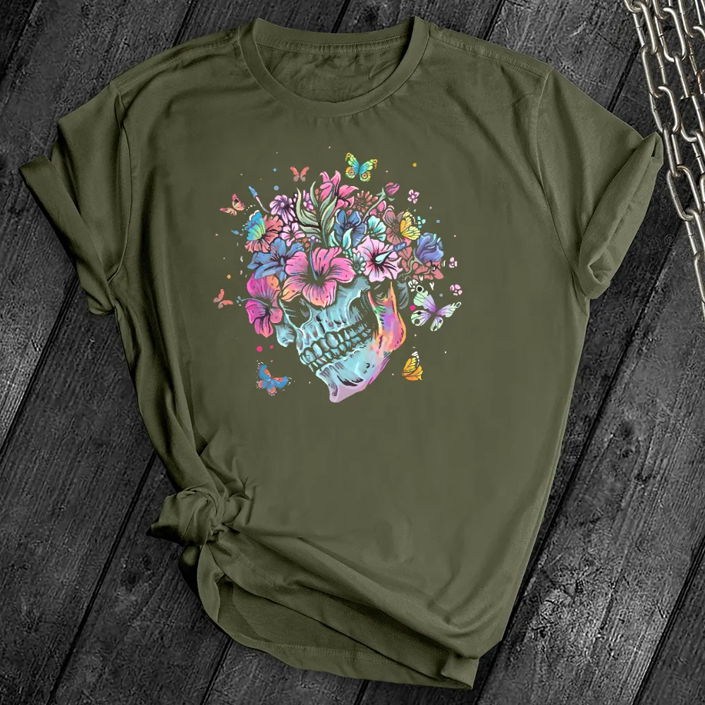 Colorful Floral Skull Butterfly Tee