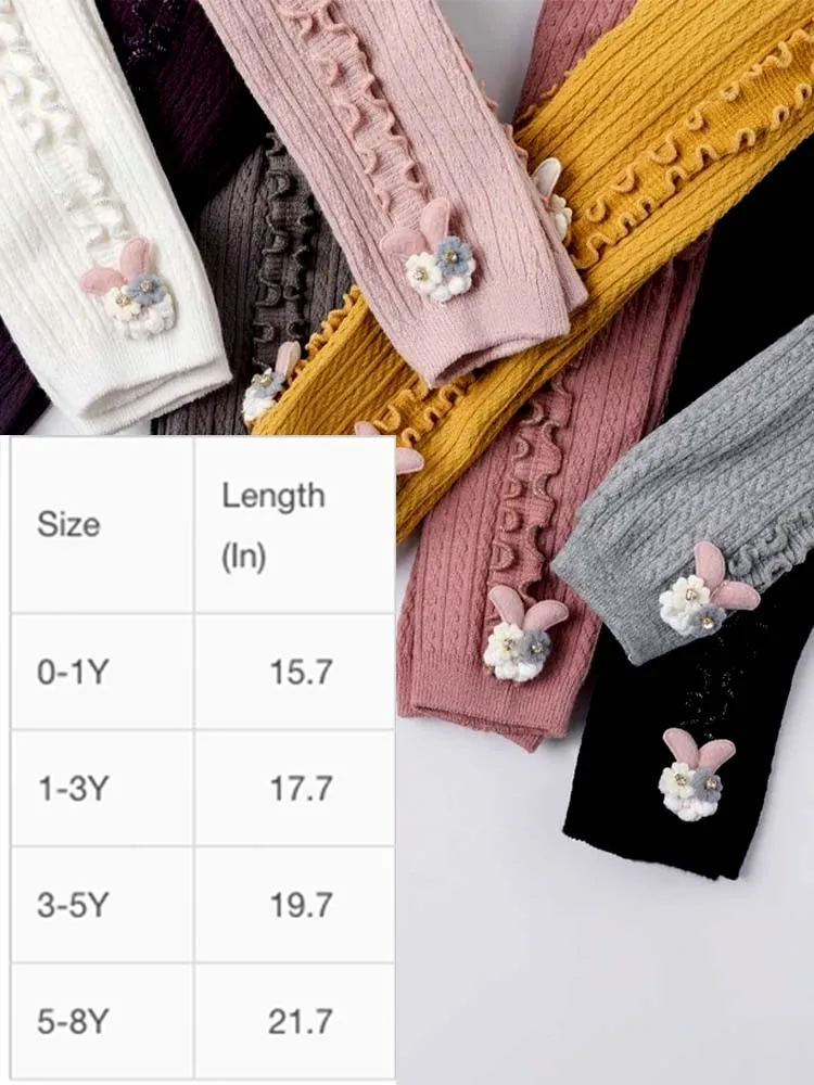 Dusky Dark Pink Flower Frills Bunny Footless Girls Tights/ Leggings