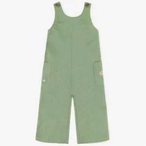 Une-pièce vert coupe ample en lin, enfant || Green linen loose One-Piece, child